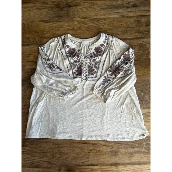 J. Jill Feminine Floral Embroidered Blouse Size 2X Plus 3/4 Sleeves boxy - Picture 4 of 10